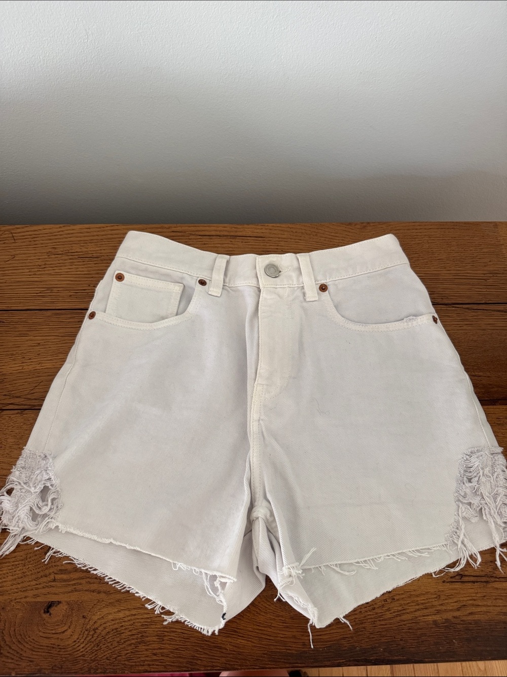 IRO White High-Rise Distressed Denim Shorts